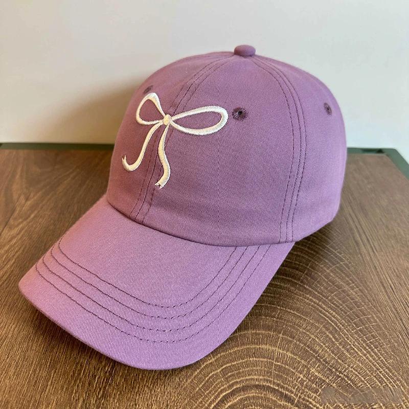 New Korean Pink Bow Embroidered Baseball Cap Wide Brim Soft Top Snapback Trucker Caps Fashion for Women Adjustable Dad Hat