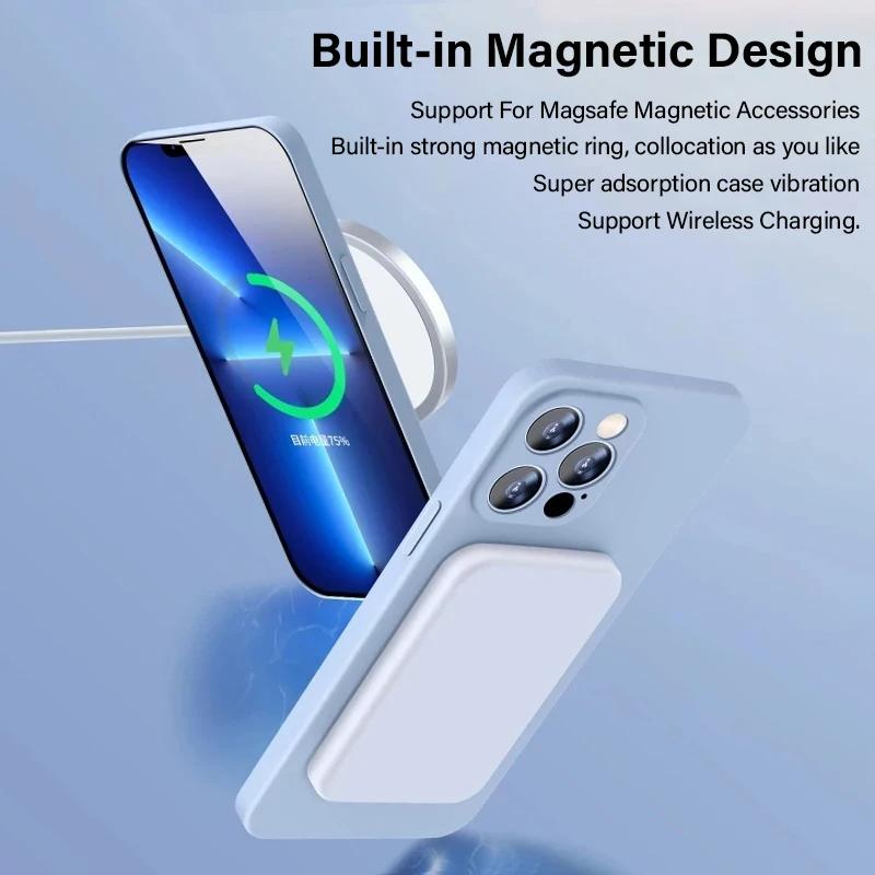 Pour Magsafe Chargement sans fil magnétique Coque de téléphone en silicone liquide Pour iPhone 16 Pro Max 11 12 13 14 15 Pro Max Coque arrière souple