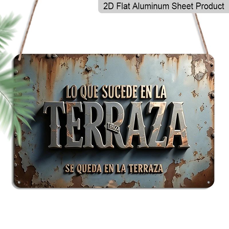 

2D Flat, 1pc Vintage Spanish Terraza Plaque - Rustic Patio Decor Sign with Spanish Text, Dark Teal & Rust Colors - Aluminium Wall Hanging Decoration 20*30cm