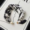 Black White Stripe Polka Dot Scarf Flower Printed Silk Scarf Pearl Magnetic Buckle Scarf  Outdoor
