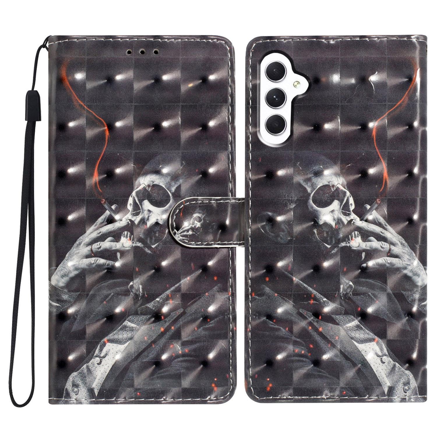 

For Samsung Galaxy A26 5G Case PU Leather Wallet Phone Cover 3D Pattern Printing Smoking Skeleton