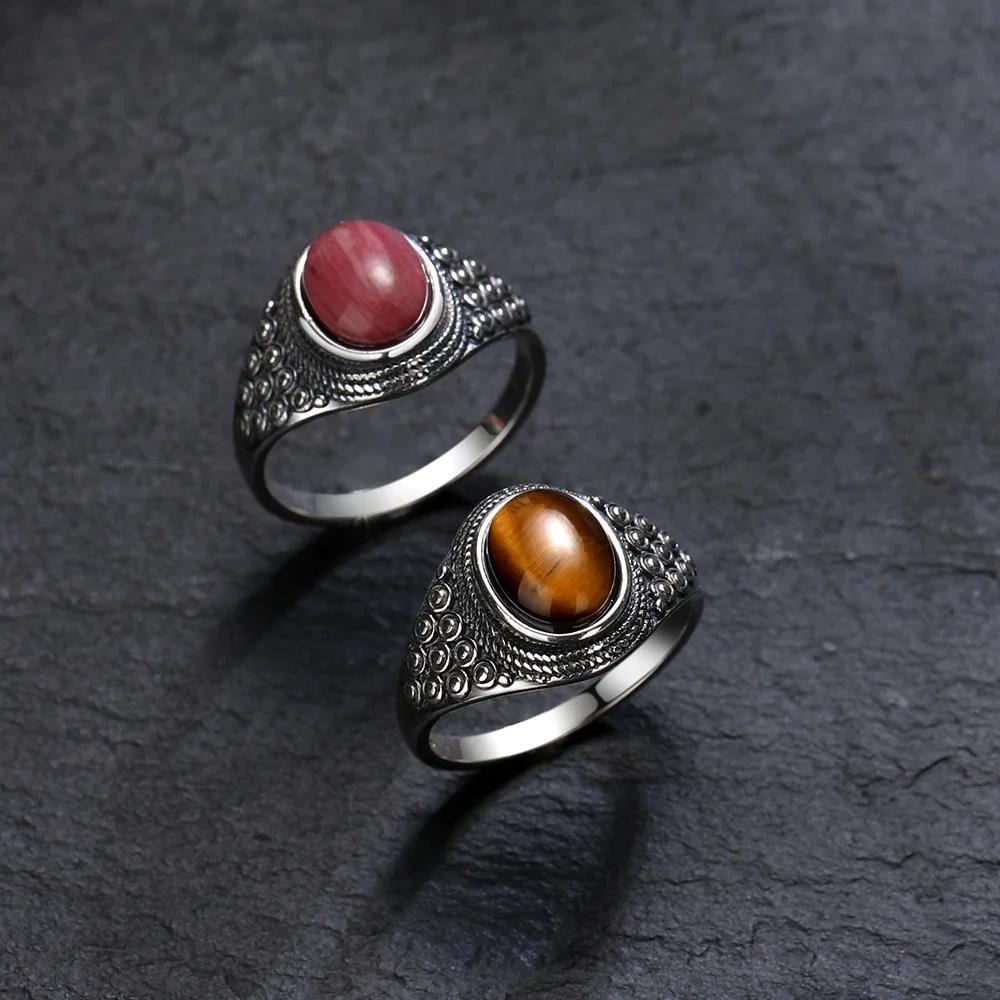 Luxury Rhodochrosite Zircon Ring  New S Silver Ring Wholesale Oval Tiger's Eye Rings Gift for Women