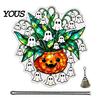 Pumpkin Party Decor Halloween Acrylic Hanging Decoration, Cartoon Ghost Ornament with Double Sided Bell, Suncatcher for Indoor Outdoor Holiday