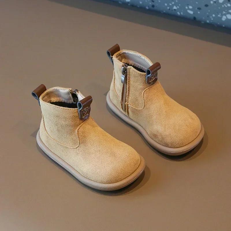 Stivali da bambina e da bambino in autunno e inverno, in pelle scamosciata, per bambini, scarpe casual, antiscivolo, per esterni, stivaletti in peluche per bambini