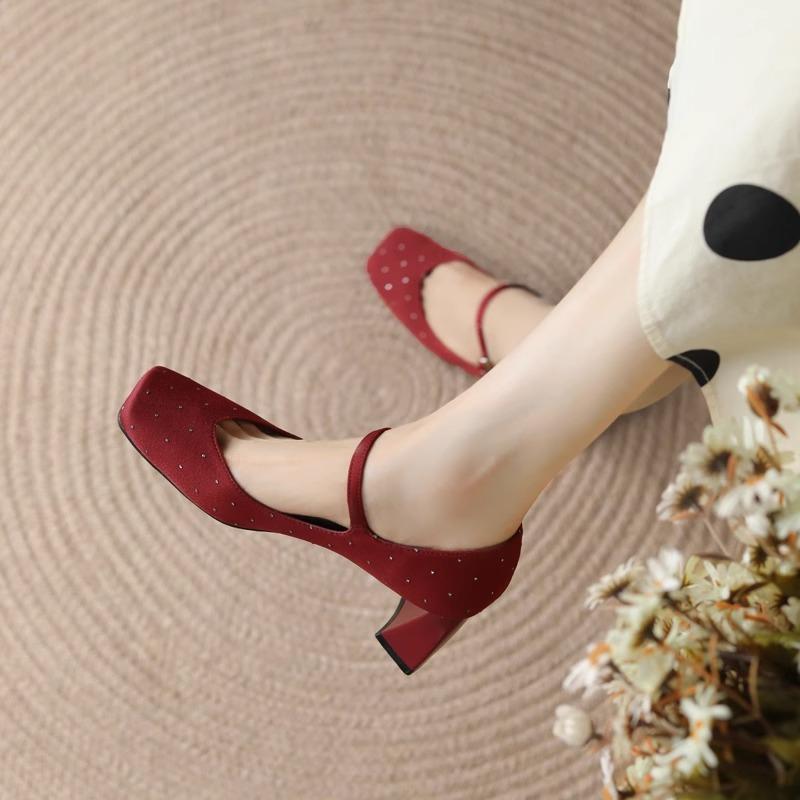 Shoes for Women 2026 Hot Sale One-word Buckle Women's Pumps Autumn Square Toe Solid Fashion Mary Jane Dress Shoes Women