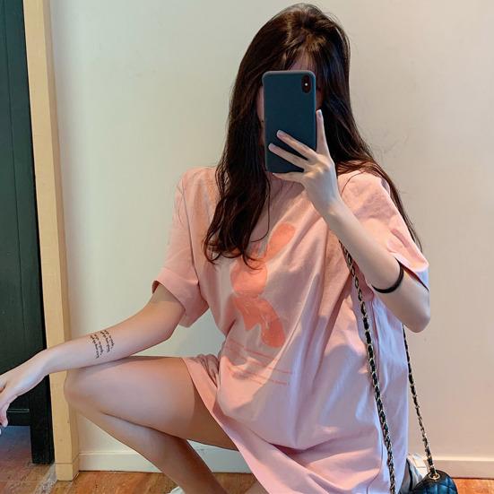 Tricou pentru femei de lungime medie, imprimeu desen animat, gât rotund, culoare contrastantă