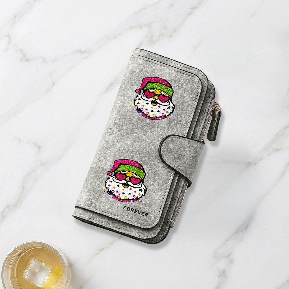 Colorful Santa Claus and Heart Shaped Glasses Print Long Wallet Unisex Multifunctional Portable Snap Coin Purse Perfect Birthday Gift For Family