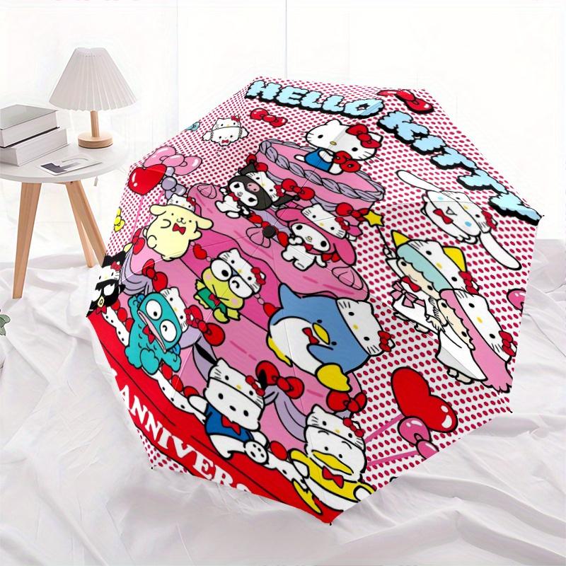 50th Anniversary Hello Kitty Automatic Folding Umbrella - 3 Folding Design, Vivid Cartoon Pattern, Suitable for Outdoor Activities, A Gift for Fans In