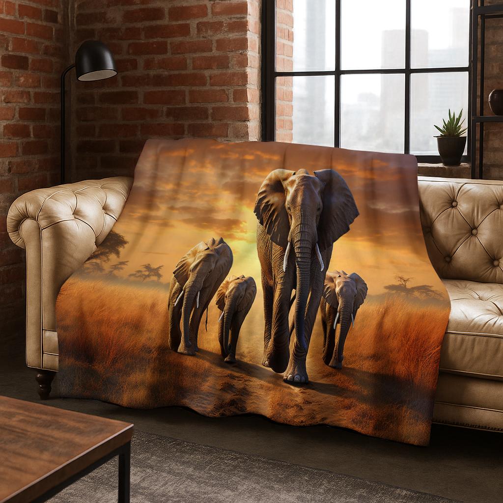 3D Elephant Animal Cartoon Flannel Blanket Soft Warm Throw Blanket for Bed Bedroom Room Living Room Travel Camping Picnic Gift
