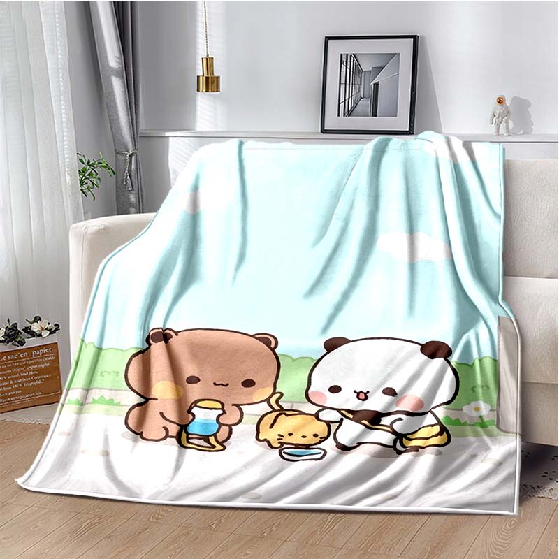 

Cute Hugging Bear and Panda Print Flannel Blanket, Purple Gradient Background Throw Blanket 80cm x 120cm