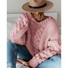 Women's Autumn Winter Loose Knitted Casual Sweater V-Neck Twist Pure Color Comfortable Plus Size Sweater