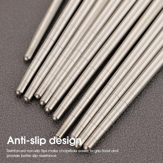 5 pares de palillos chinos de acero inoxidable elegantes antideslizantes con diseño de porcelana para comida