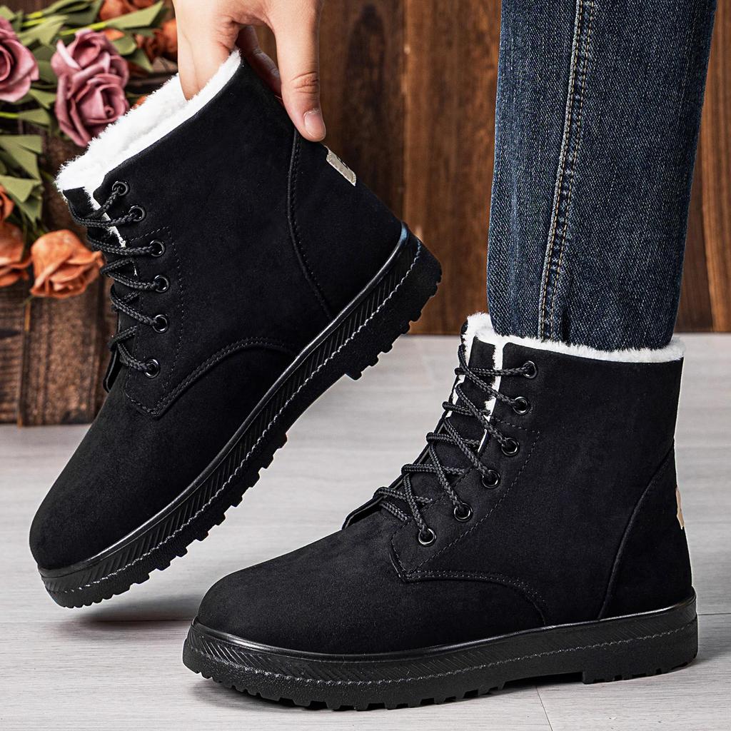 Fashion Winter Suede Ankle Boots for Women Lace-up Short Brown Women Boots Fur Warm Cotton Shoes Woman Casual Platform Snow Boots Ladies