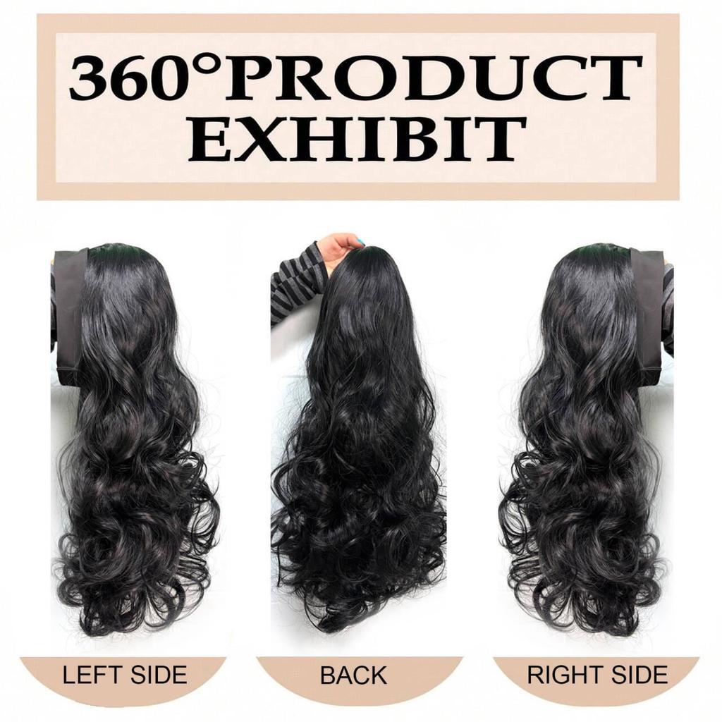 Ribbon Style Long Curly Wig for Women - Natural Large Waves, Fashionable Half Head Cover