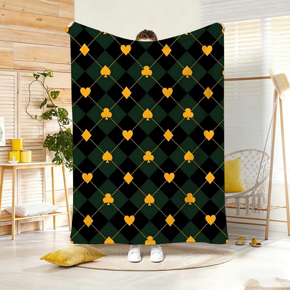 Classic Pattern PPoker Suit Argyle Throw Lightweight G Flannel Blanket Soft Skinfriendly for Summer Cooling