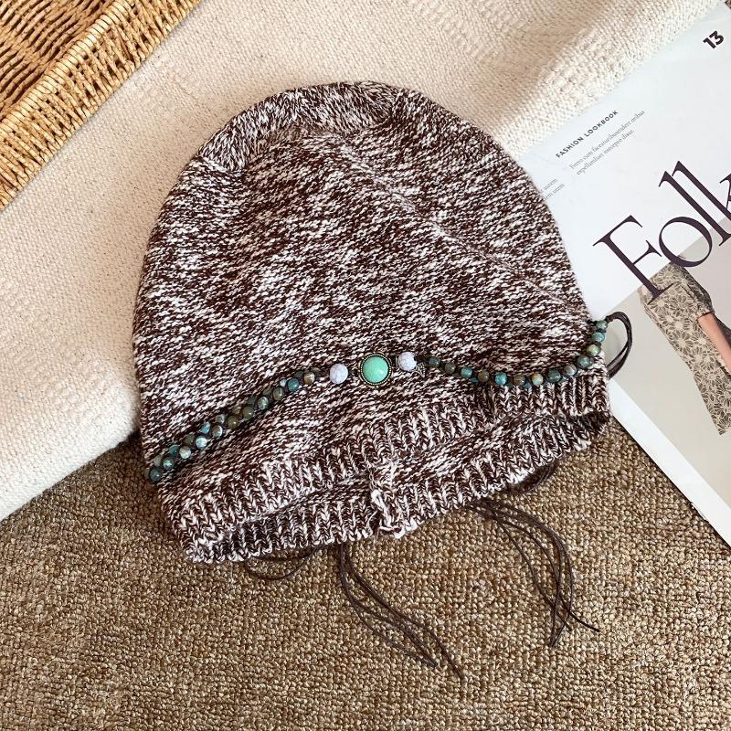 Bohemian fringed stacking hat autumn and winter hat women's big head circumference headhat retro versatile cold hat