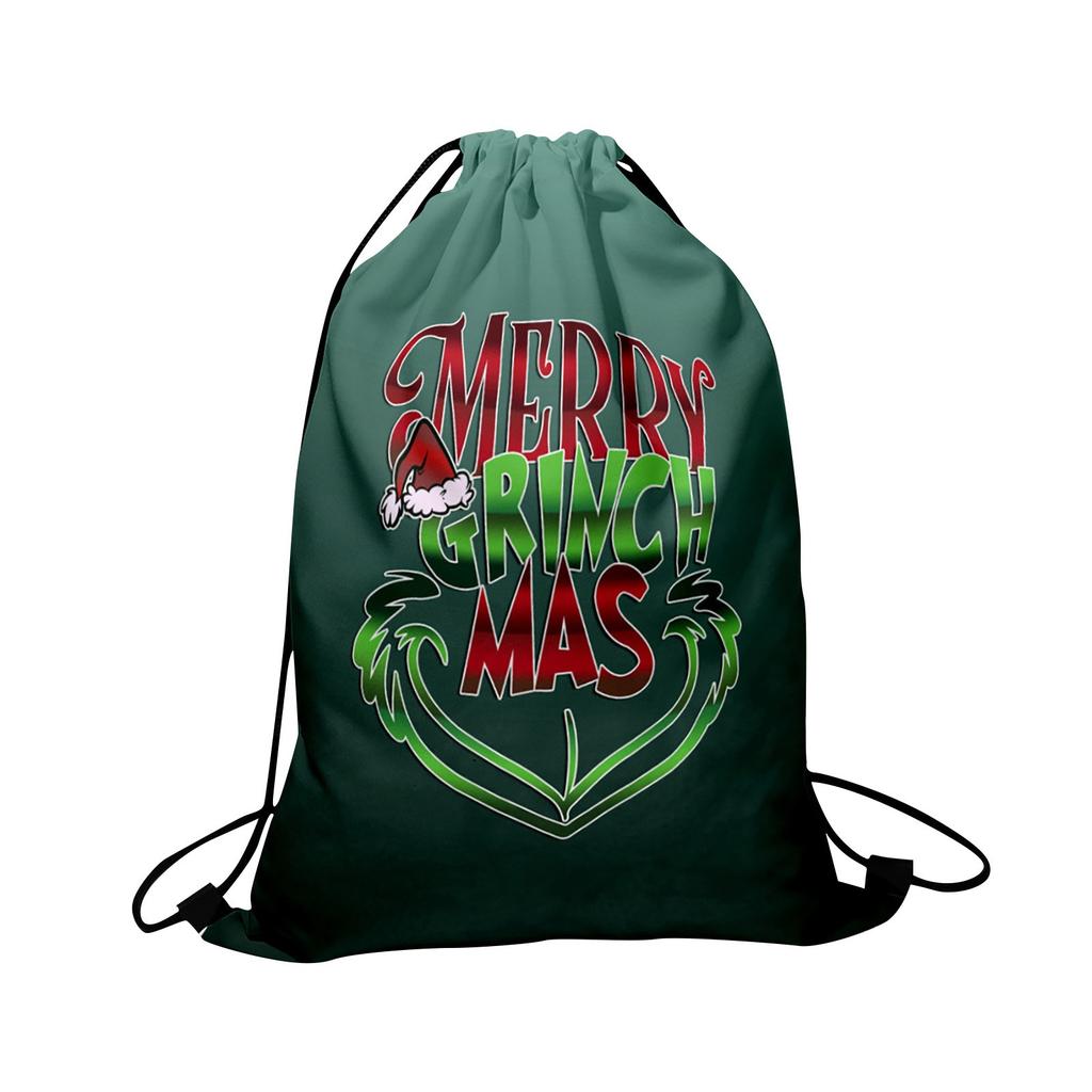 Christmas Double Sided Print New Year Gift Bag Drawstring Pocket Christmas Backpack