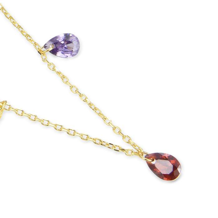 Collier - Lukza - Argent 925 - Zircon Multicolore - Or Jaune 18K - 42 Cm + 3 Cm D'extension