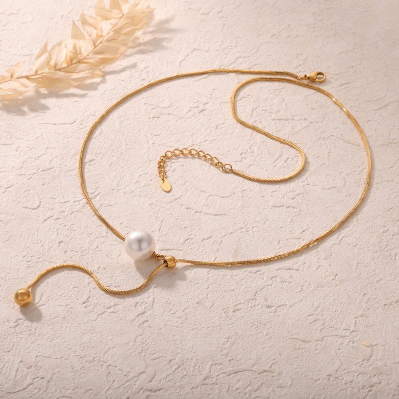 Fashion Minimalist Gold Plated Titanium Steel Pearl Pendant Necklace For Women