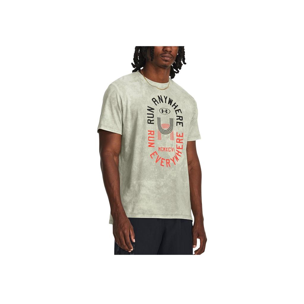 Under Armour Letter Print Crew Neck Straight Short Sleeve T-Shirt Men Tops Green 1379295-504