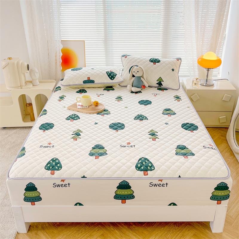Floral Fitted Sheet Queen Size Bed Cover Thicken Bedsheet Quilted Mattress Protector Tampa De Colchão (Pillowcase Need Order)