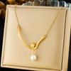 Gold Plated Knot Pendant Freshwater Pearl Necklace, Stainless Steel Dainty Choker, Waterproof Elegant Jewelry for Women Gift