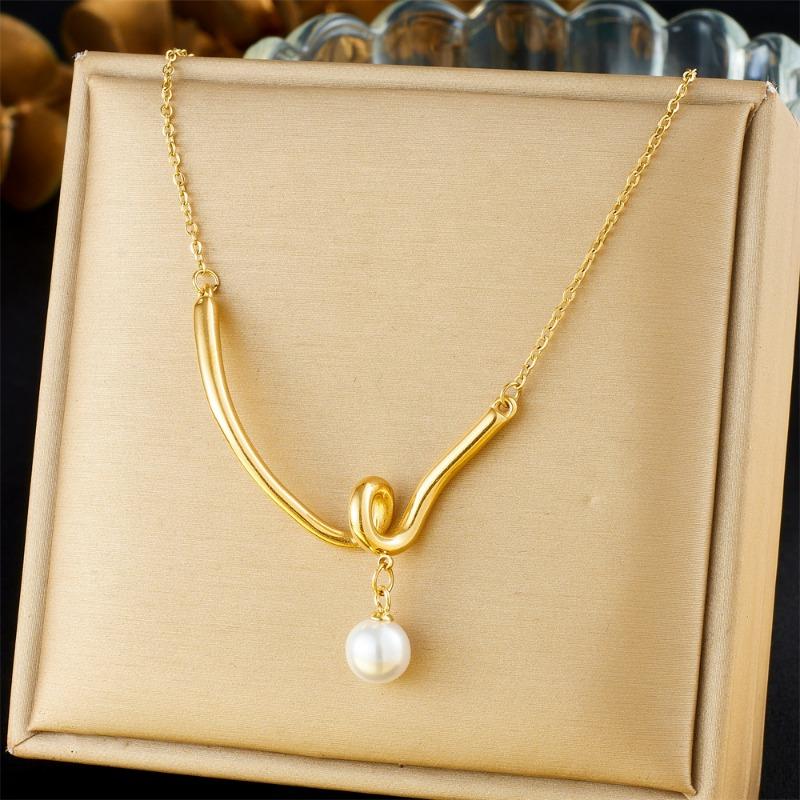 Позолоченный узел-подвеска, ожерелье с жемчугом пресной воды, тонкий чокер из нержавеющей стали, водостойкие элегантные украшения для женщин, подарок золотой