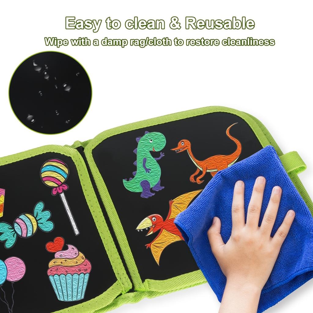 Green Dinosaur Erasable Book Doodle Set Magic Drawing Book Reusable Drawing Book 12 Watercolor Pens 14 Page Drawing for Kids