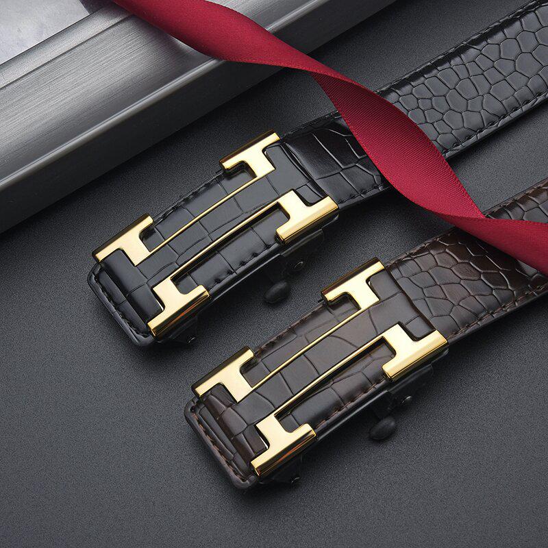 Men's Crocodile Pattern Cowhide Automatic Buckle Belt
