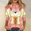 Women Casual Three Quarter Sleeve Oktoberfest Print Round Neck Shirt Lightweight Comfortable Fit Stylish Design