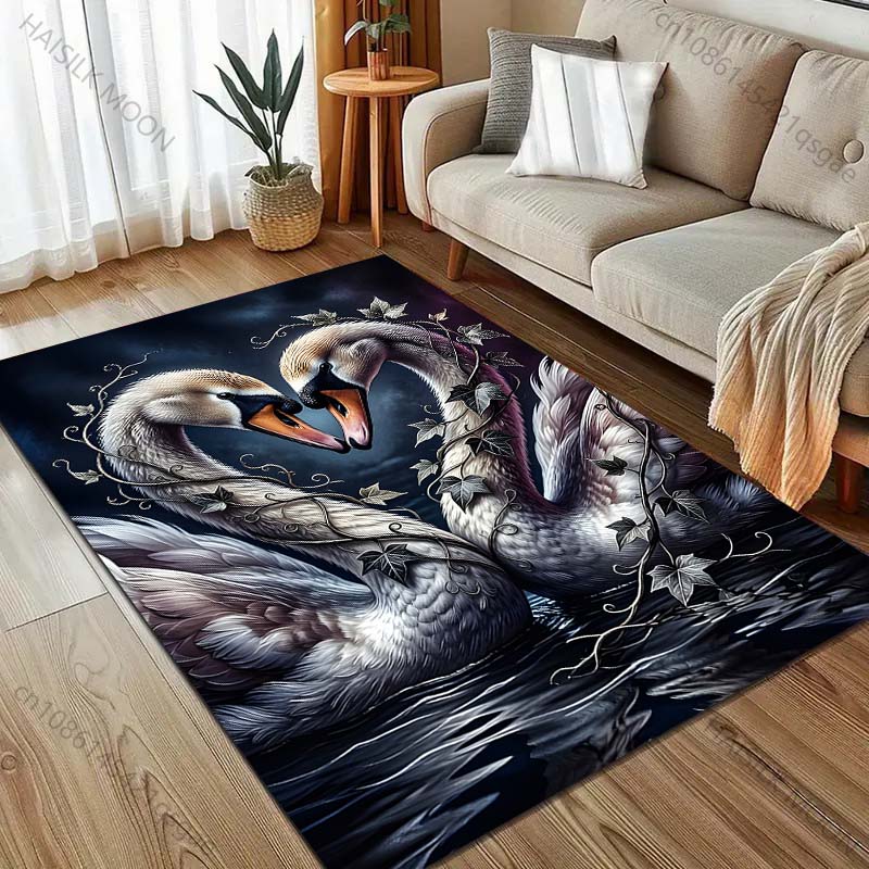 Mehrere Größen Zwei Schwäne, Wasser, Ranken Teppich für Wohnzimmer Schlafzimmer Sofa Heimdekoration Rus Rutschfeste Bodenmatte Luxuriöses Geschenk