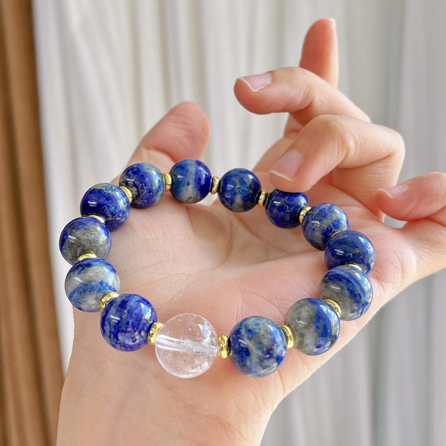12Mm Natural White Crystal Lapis Lazuli Design Bracelet Bracelet.