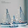 Enfeite de Navio de Vela Mediterrâneo Azul e Branco para Decoração de Casa