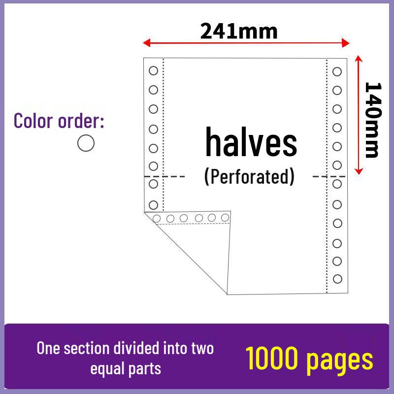 Three-part, two-fold pin-feed paper; two-part, three-fold accounting voucher paper; three-part, four-part printer form.