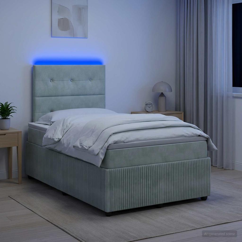 LED Box Spring Bed with Mattress Light Gray 120 X 200 Cm Velvet
