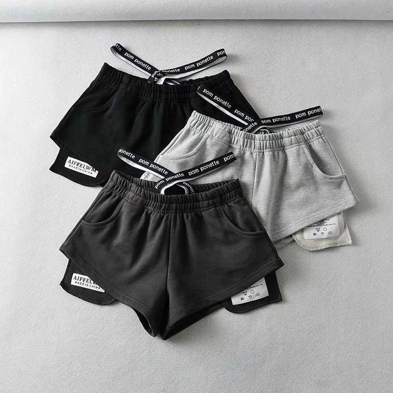 Summer Spicy Girl Style Elastic Waist Patchwork High Waist Wide Leg Casual Shorts for Women