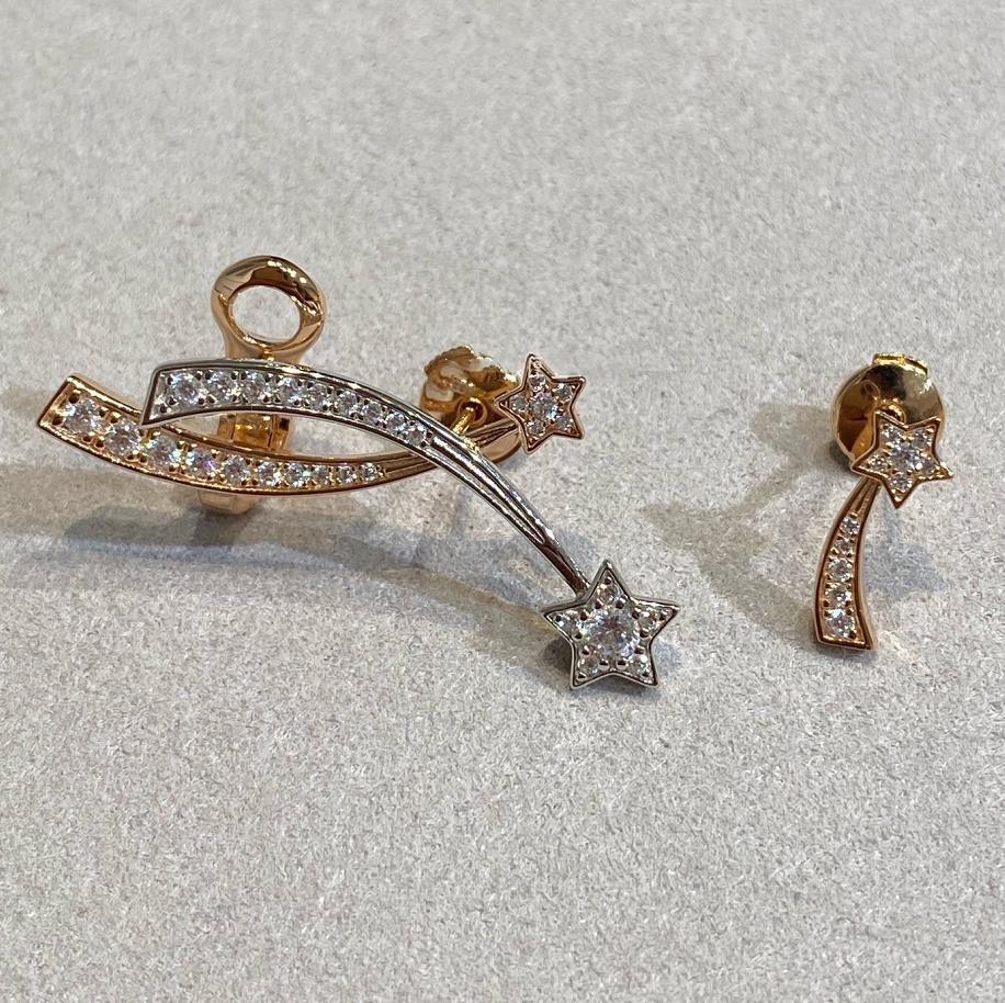 

New 2023 Hot Trend Top Quality Famous Brands Anniversary Gifts Earrings For Women Pink Gold Zircon 2 Star Comet Clip For Ear