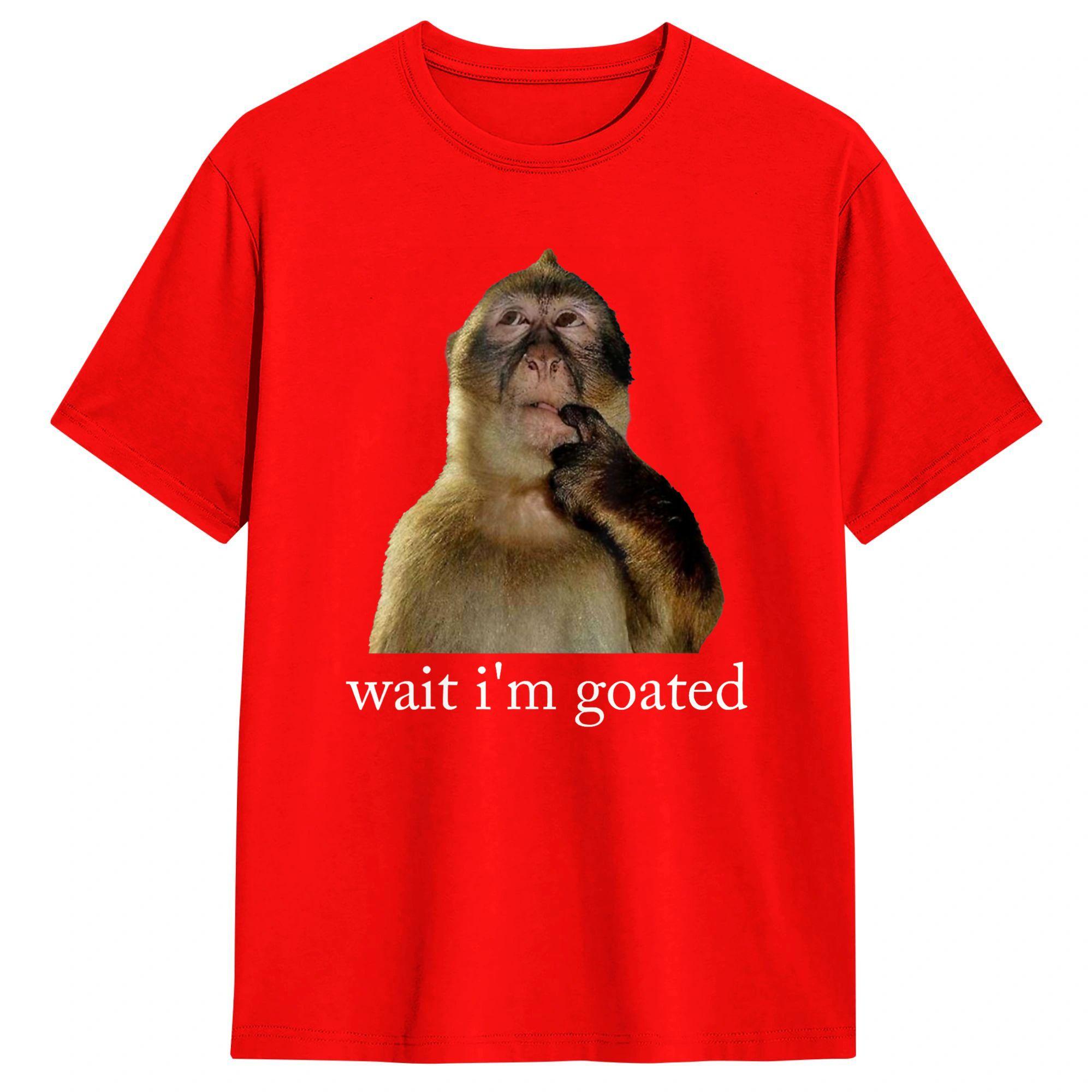 Wait IM Goated Funny Thinking Monkey Meme Brainrot Gifts T Shirt Summer T Shirts Cotton Popular Tee Shirt For Couple Casual Tops S