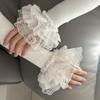 Sweet Mesh Warm Long Fingerless Gloves Knitted Lace Arm Sleeves Elastic Ruffle Decorative Girls Lolita False Cuffs