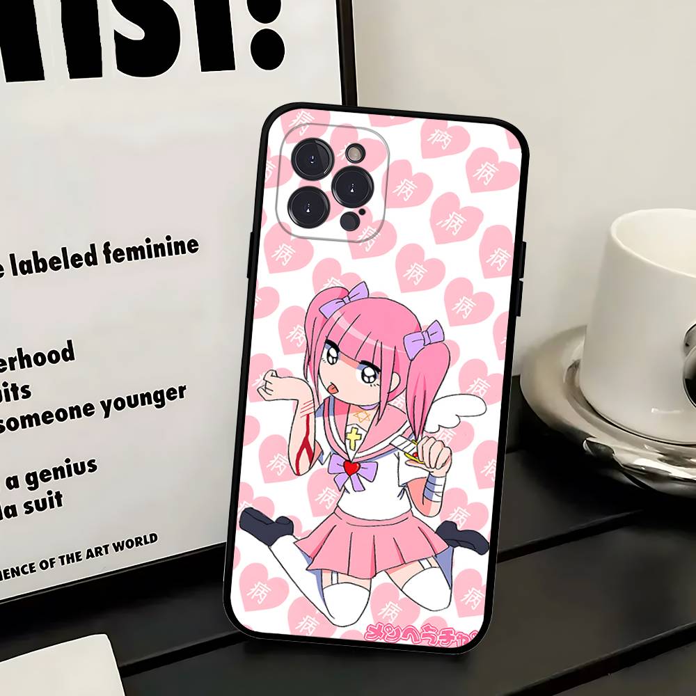 Anime Menhera Chan Phone Case For Iphone 16 15 17 13 14 12 11 Pro Max Plus Black Shell Cover Case