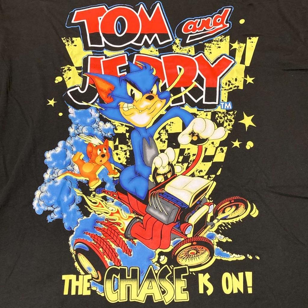 [USED] Tom and Jerry Vintage Print T-Shirt In Black with Large Print