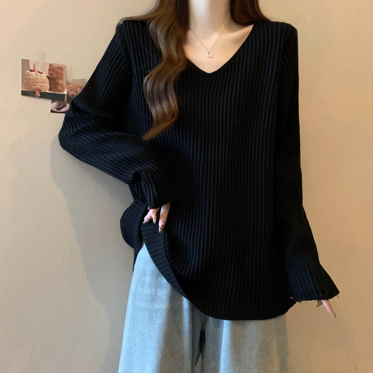 

Plus Size Ribbed V-Neck Long Sleeve Women s Slimming Base Layer Top - Autumn/Winter Style L