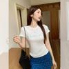 Yellow Front Shoulder Letter Hot Diamond Design Short-sleeved T-shirt Women's Summer Short Slim-fit Niche New Top