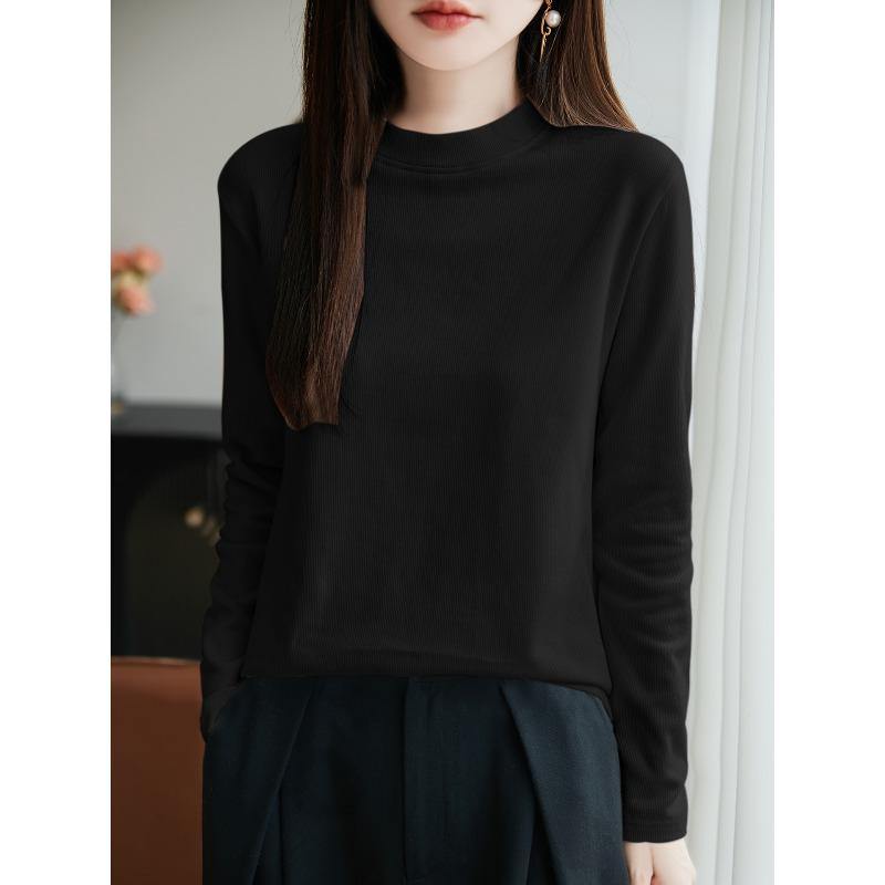 VEZFAA Women's Fashion Casual Solid Color Print Spring Fall Long Sleeve O-Neck Pullovers & Long Sleeves