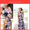 Abito Estivo da Donna Elegante Casual Senza Maniche Stampato Floreale Abito Lungo da Spiaggia