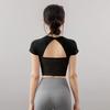 New Fitness Yoga Top with Chest Pads, Short Sleeves, Beautiful Back Design, Breathable, Quick-Dry, Slimming, Suitable for Pilates and Running, Autumn