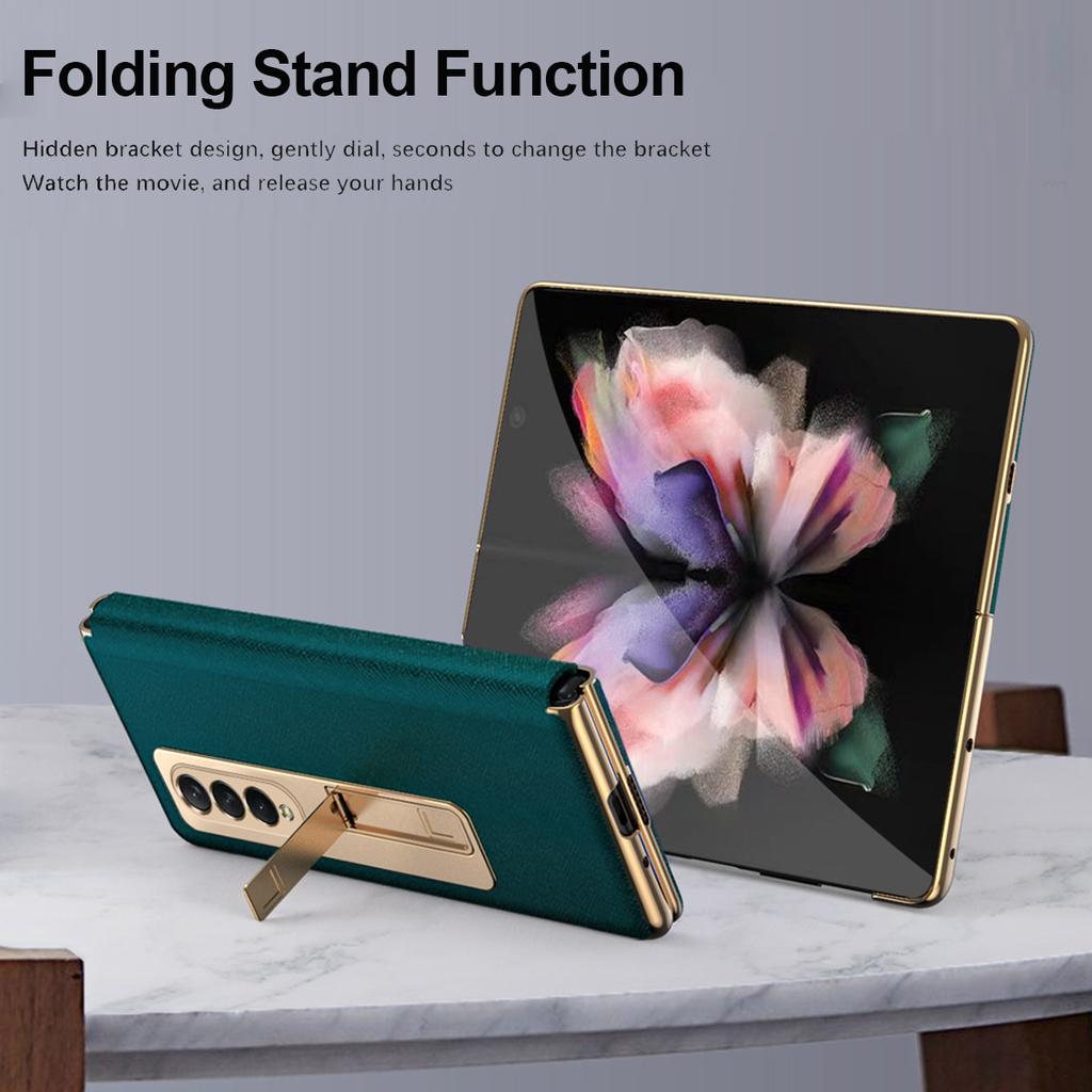 Pentru Samsung Galaxy Z Fold 4 3 2 5g Husă din piele din sticlă din față Husă cu suport cu suport pentru Samsung Z Fold 4 Husă cu protecție completă