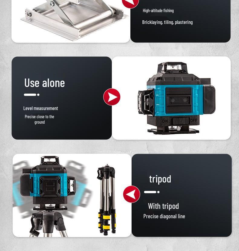 High-Precision Laser Leveling Tool, 21V Lithium, 12/16 Lines, 3D/4D for Walls & Floors