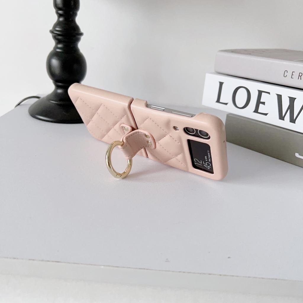 Suitable for Samsung Z Flip4 mobile phone case Z Flip3 folding mobile phone Xiaoxiangfeng diamond ring holder leather case