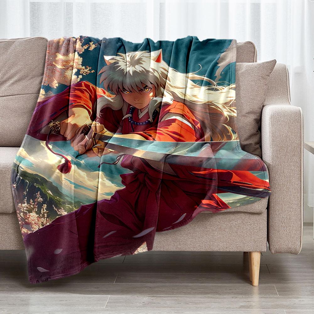 Inuyasha Theme Printed Blanket - Perfect for Couch, Bed, Travel & Outdoor Use | Machine Washable, Cozy & Durable.